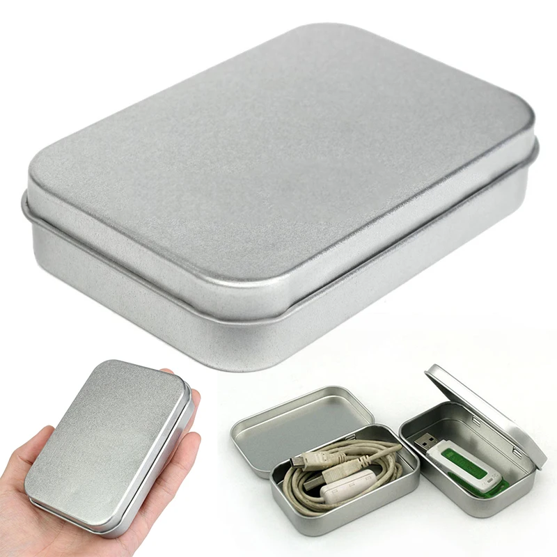 Silver Survival Kit Tin Higen Lid Small Empty Silver Flip Metal Storage Box Case Organizer For Money Coin Candy Keys