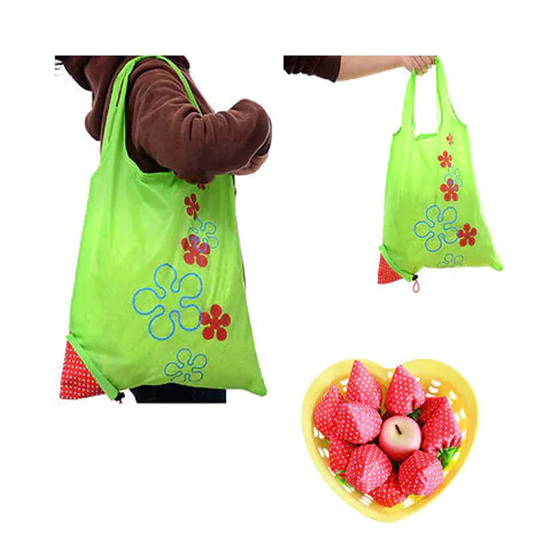 Large Strawberry Eco Shopping Travel Tote Bag Folding Reusable Grocery Nylon Bag