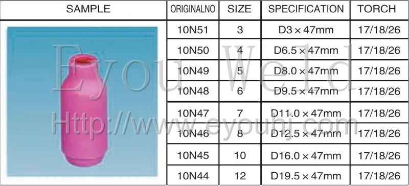 용접 토치용 10N 직렬 노즐 (47mm) 10 개, WP17 WP18 WP26-세라믹 부품 [10N51 10N50 10N49 10N48]