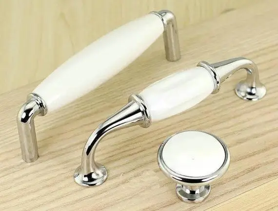 Ceramic Handle Drawer Pulls Knobs Handles Cabinet Knobs Handles Kitchen Furniture Handle Pull Knob Hardware Silver White 96 128