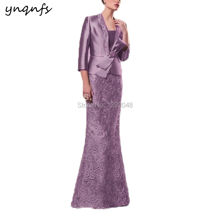 YNQNFS M181d Formal Dress Party 2 Piece Long Mermaid Olive Green Mother of the Groom Dresses with Jacket Godmother Gown