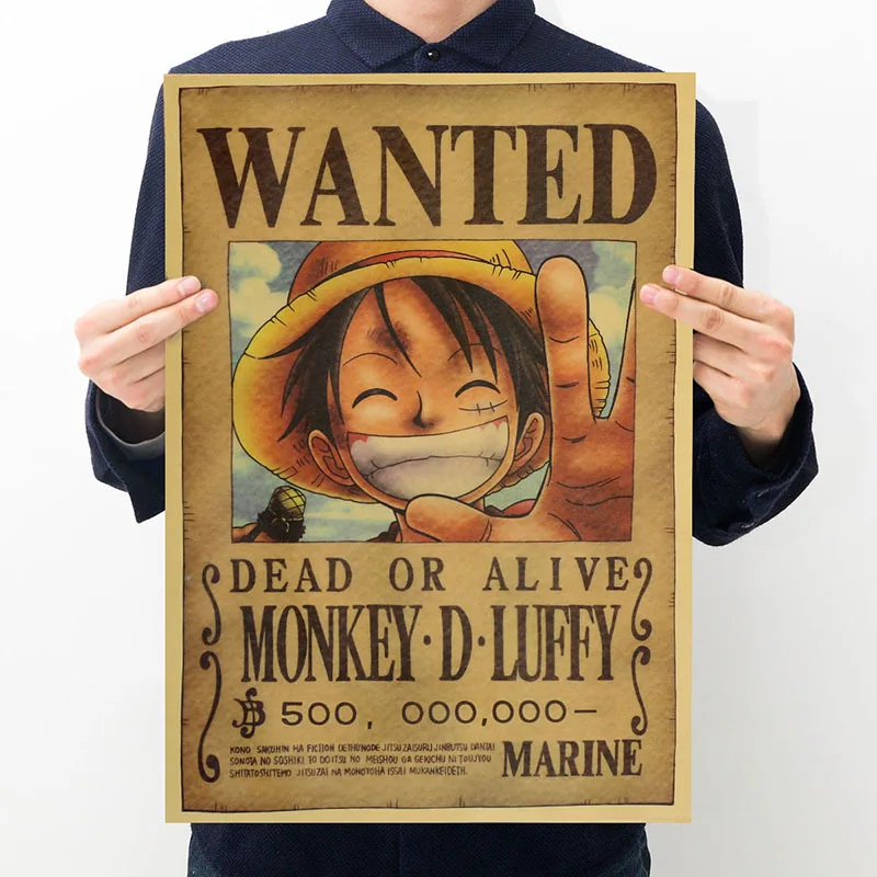 1 pz One Piece Action Figure taglie Poster Craft Print adesivi murali film Vintage Playbill Luffy adesivi carte da parati monopezzo