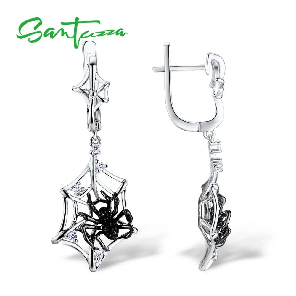 SANTUZZA Silver Earrings For Women 925 Sterling Silver Spider Dangle Earrings Sparkling Cubic Zirconia  Fashion Jewelry