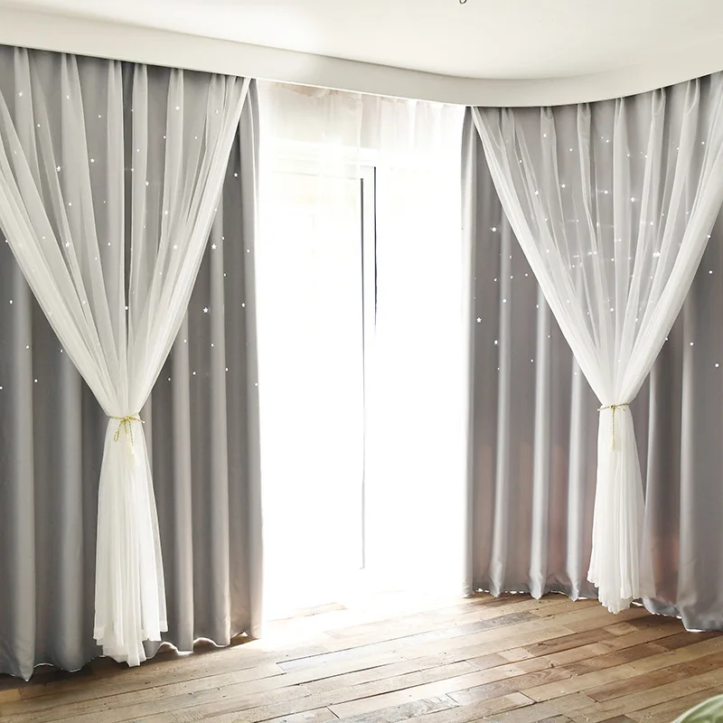 White yarn double lace single cloth dream hollow star curtain bedroom Children's room blackout curtain finished canbe customized