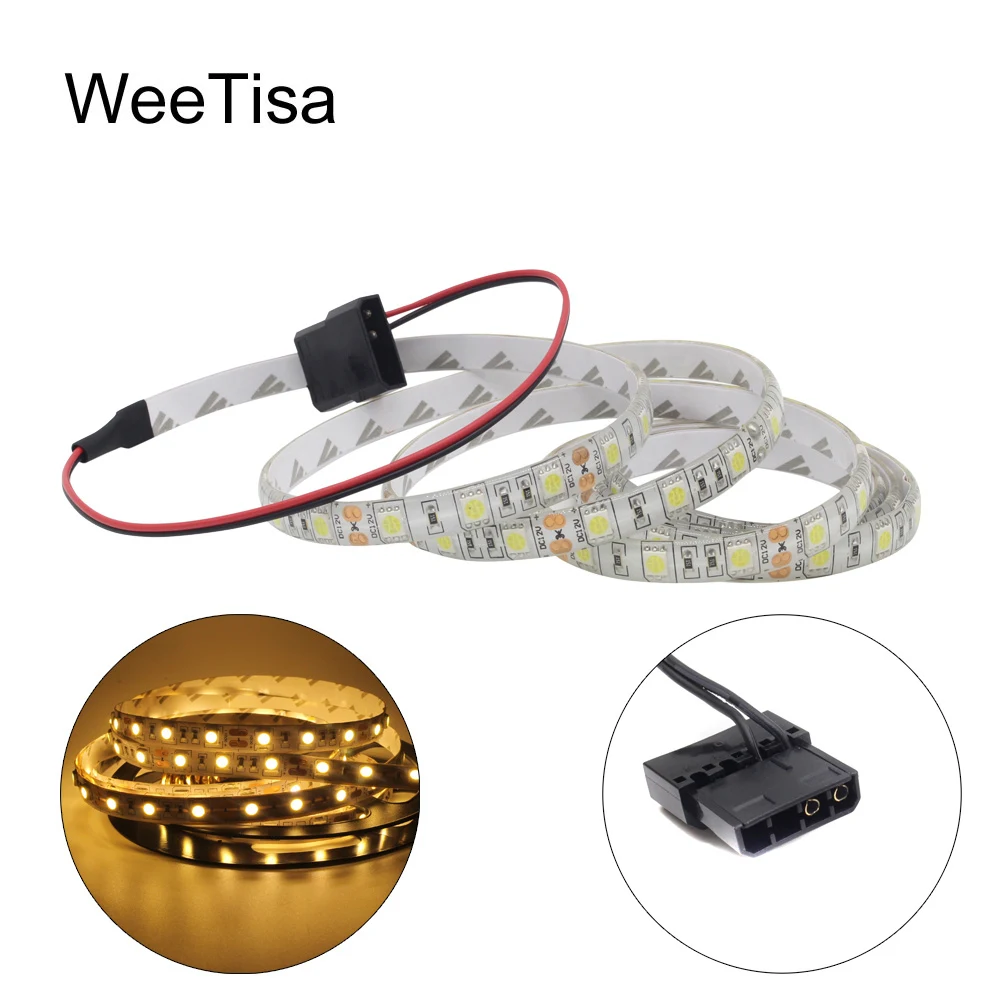 PC LED Strip 12V SMD 5050 Waterproof Warm White 50CM 1M 2M Flex Large 4Pin Interface PC Case LED Stripe Tape for Computer Case