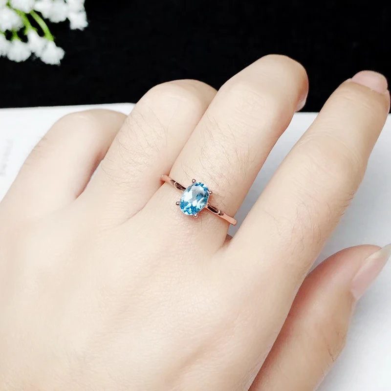 100% natural topaz silver ring for engagement 5 mm * 7 mm 0.6ct topaz ring solid 925 silver topaz jewelry birthday gift for lady