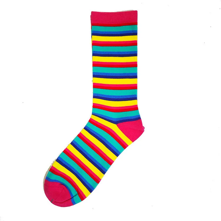 Colorful Rainbow Striped Printing Men Socks Funny Poker Casual Sokken Comfort Combed Cotton Motion Harajuku Chaussette Homme