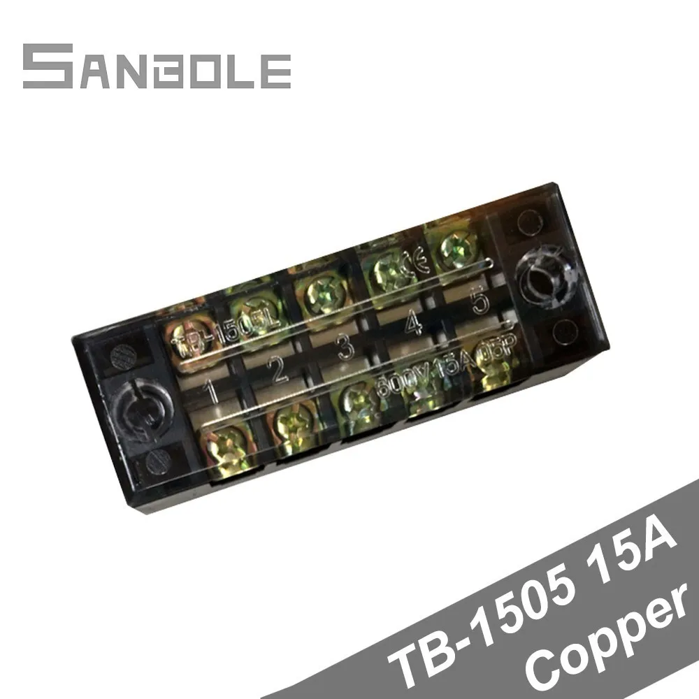 

TB-1505 Copper Connection Terminal Block with cover screws Dual Row Connector Terminals 15A 5 Position 5P TB1505 (10PCS)