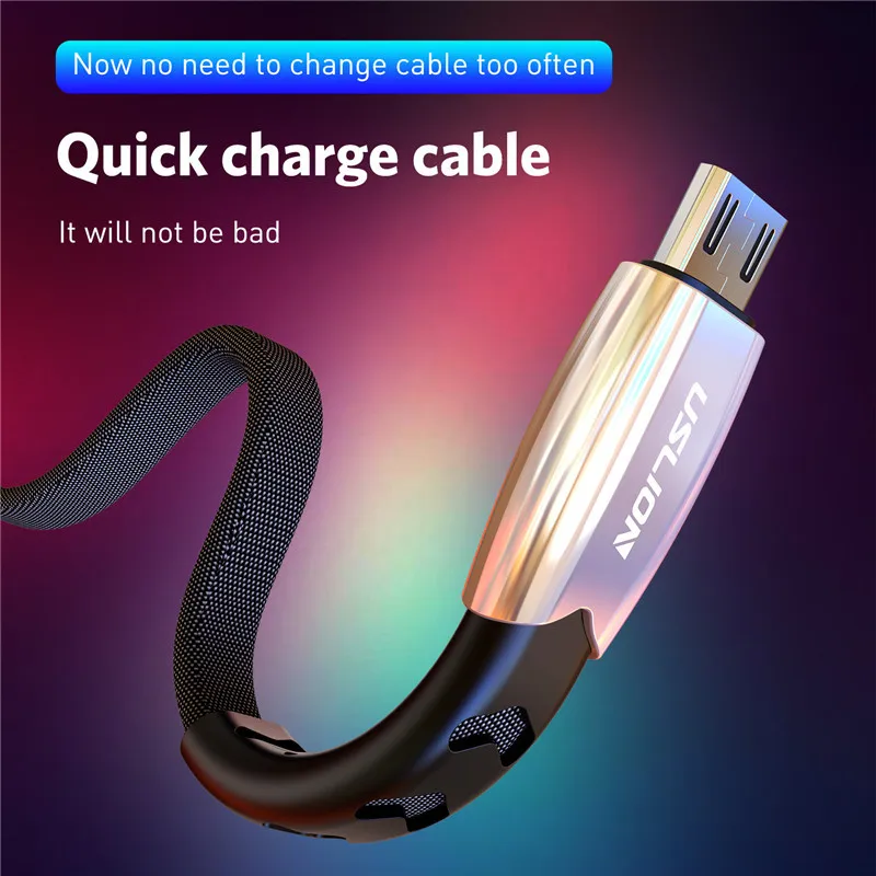 USLION Alloy Micro USB Cable Fast Charging Data Sync Wire Cord For Samsung Xiaomi redmi note 5 pro Micro usb Mobile Phone Cables