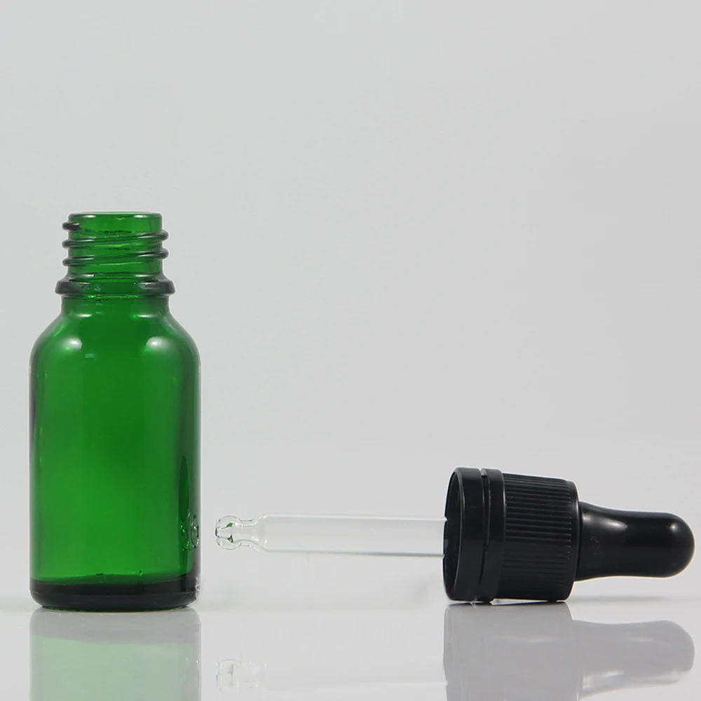 

Empty green e liquid bottle 15ml DIY portable oils cosmetic perfume glass bottle with black plastic dropper