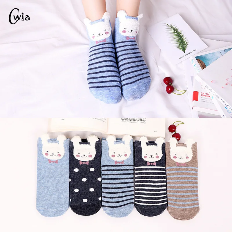 

Colorful rabbit Invisible Short Woman Sweat summer comfortable cotton girl women's boat socks ankle low female 1pair=2pcs xg26