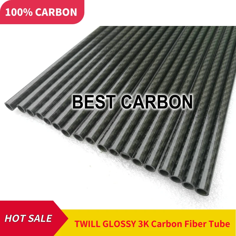 Free shiping OD4 5 6 7 8 9 10 with 500mm length High Quality Twill glossy 3K Carbon Fiber Fabric Wound Tube