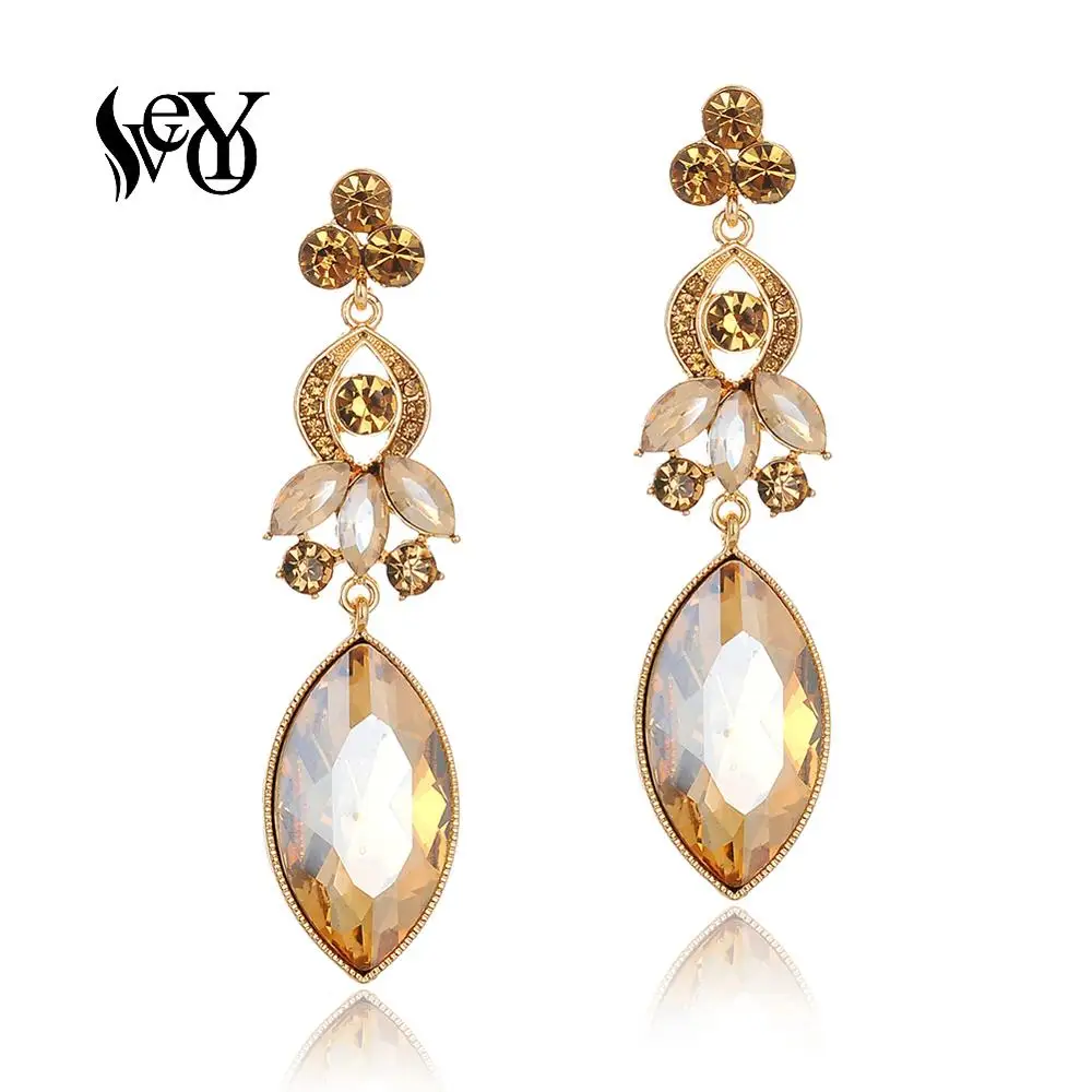 VEYO Horse eye Luxury Crystal Drop Earrings Fashion Jewelry Elegant Long Earrings for Women