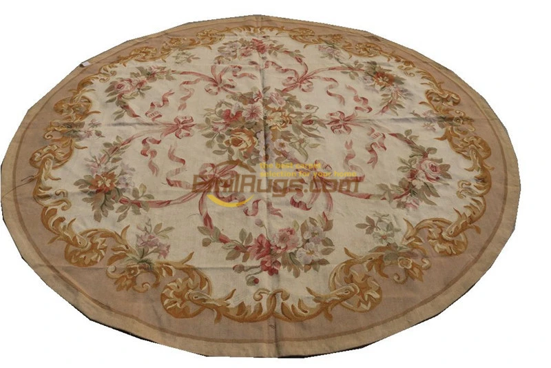 Large Vintage Style Natural Sheep Wool  antique Aubusson Carpet Elegant Floral Antique Handknotted  Wool Aubusson  Carpet