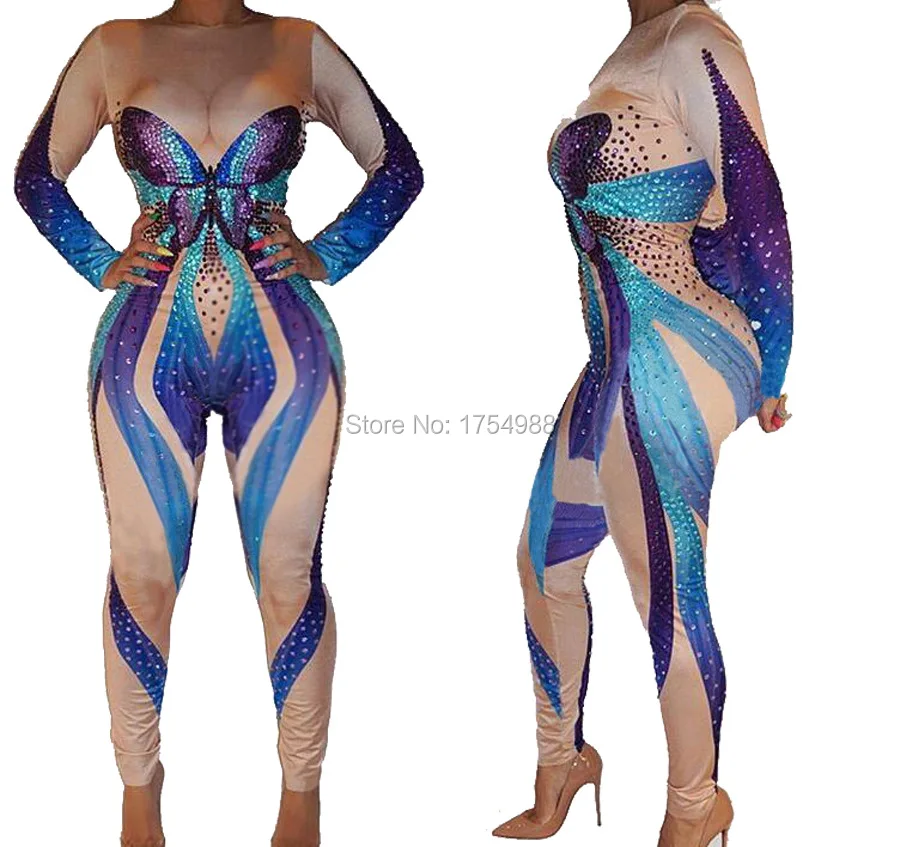 Digital Print Jumpsuit Casual Fashion Tights Sexy Stretch nightclub  Bodysuit Singer Bar Party Stage Performance DS Costume