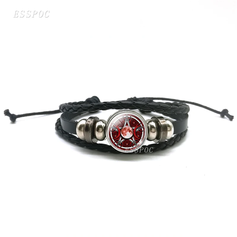 Black Occult Inverted Star Sign Leather Bracelet Pentagram Satanic Pentagram Star Symbols Glass Leather Bracelets Wo Men Jewelry