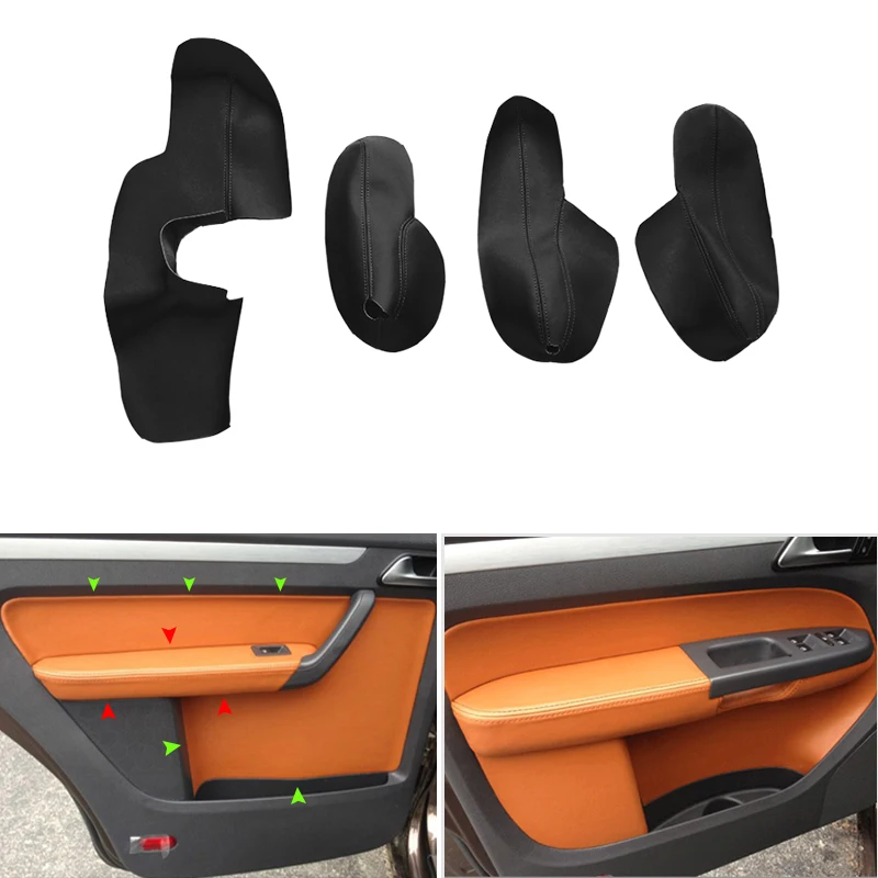 

4pcs Microfiber Leather Interior Door Panel Guards / Door Armrest Cover Protective Trim For VW Touran 2006 2007 2008 2009 - 2015