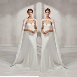 Wedding Bridal Long Cloak White , Ivory Bridal Dress Cape Chiffon Shawl with Lace Wraps Jacket
