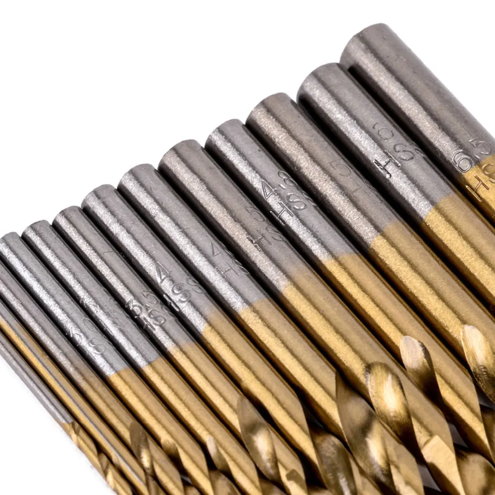 Punte elicoidali da 1.5-6.5mm HSS con gambo dritto rivestito in titanio 13 pezzi Set di punte per trapano strumento per sega a tazza per la lavorazione del legno in alluminio