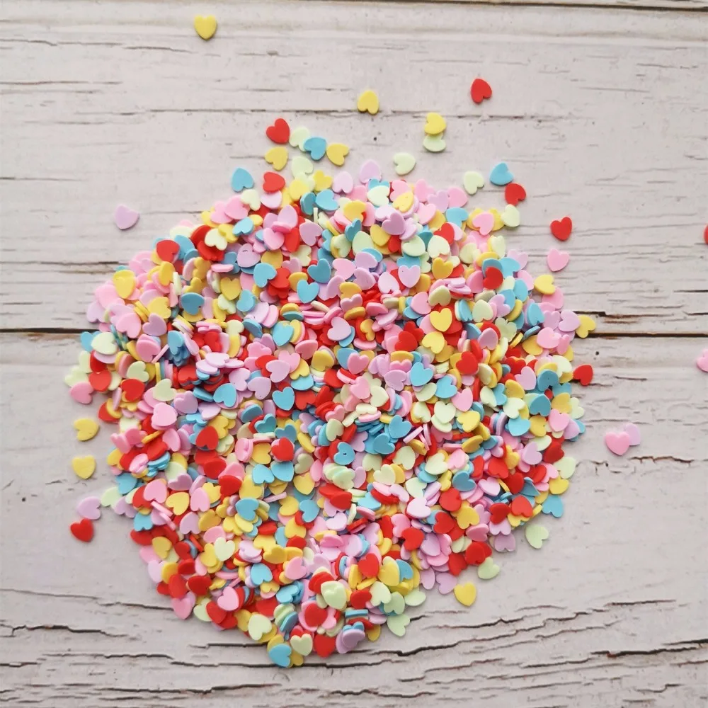 100 g/borsa Slime Filler Clay Sprinkles Filler Toys accessori Candy Fake Cake fette di Dessert decorazione a forma di cuore