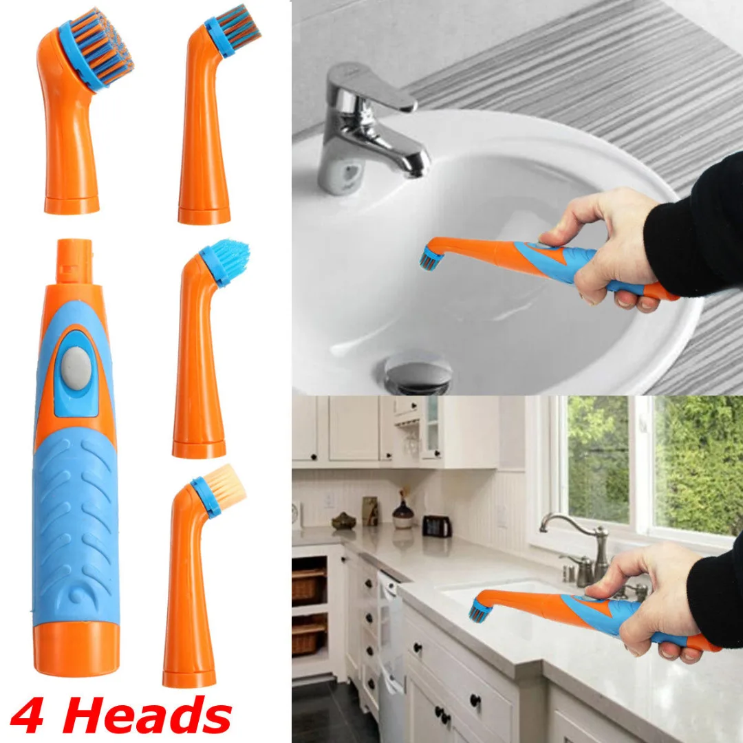 Random Color 26CM New Super Sonic Scrubber Electric Cleaning Brush Household All Purpose W/4Heads