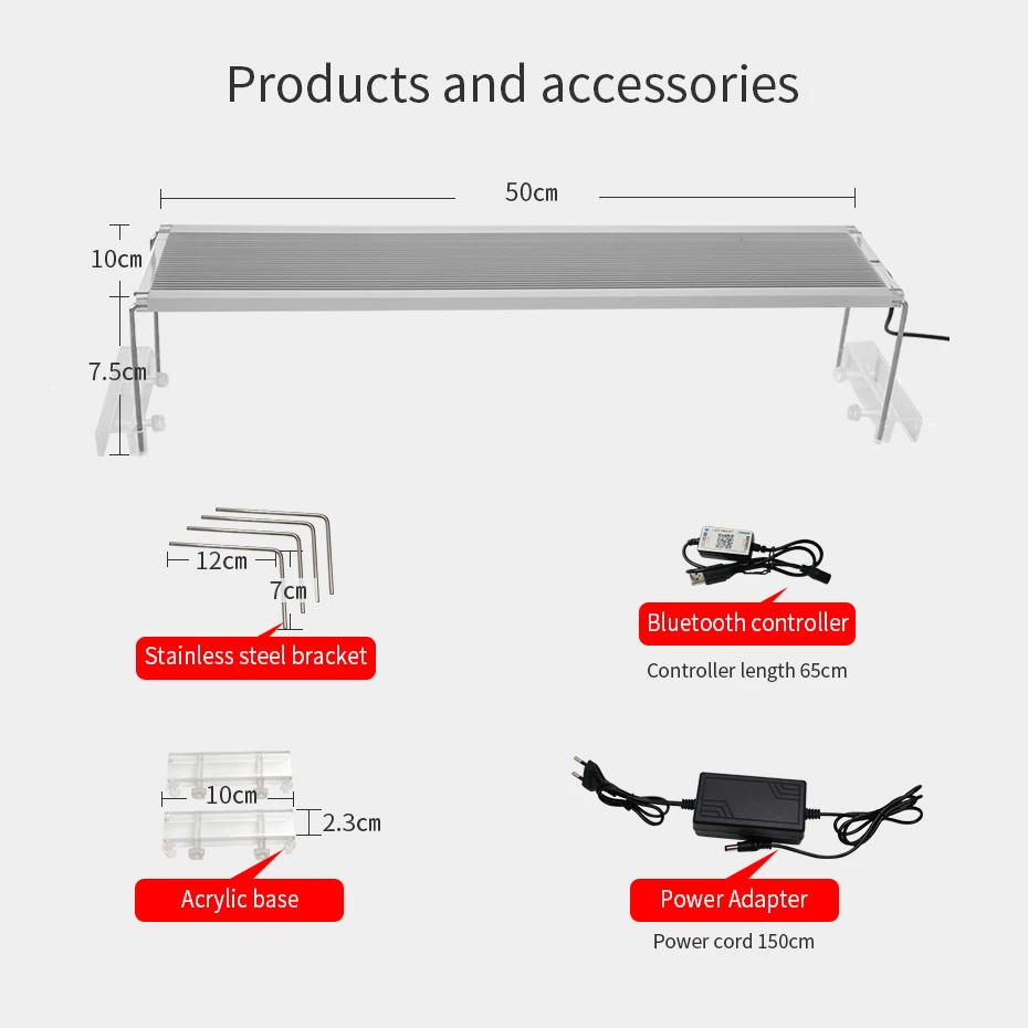 

60-80CM LED Lamp For Aquarium LED Lighting Marine RGB LED Aquarium Lighting For Fish Tank Lamp With Bluetooth Dimmer Controller
