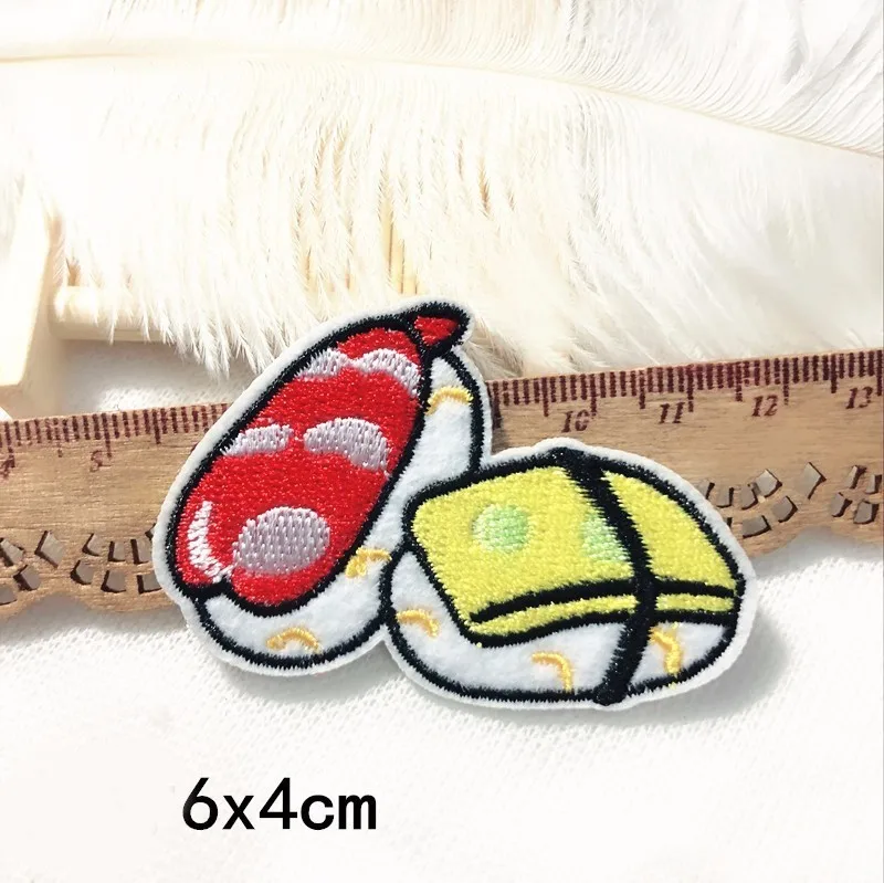 PGY Poached Egg Sushi Hot dog Pizza Fruit Avocado Embroidery Honey peach Patches for Clothing Iron  Kids Clothes Appliques Badge