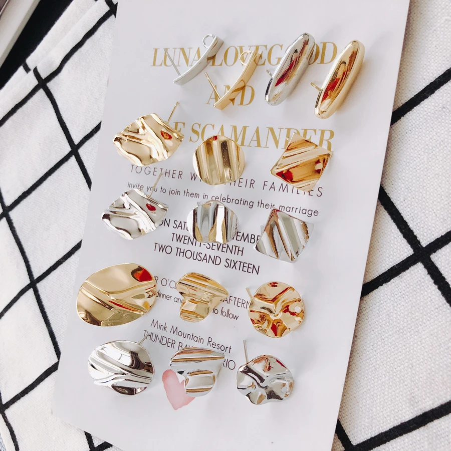 6 pieces / lotColor-preserving Copper Ring rectangular Arc face Elliptic rectangular shape ear Pin DIY earpiece material