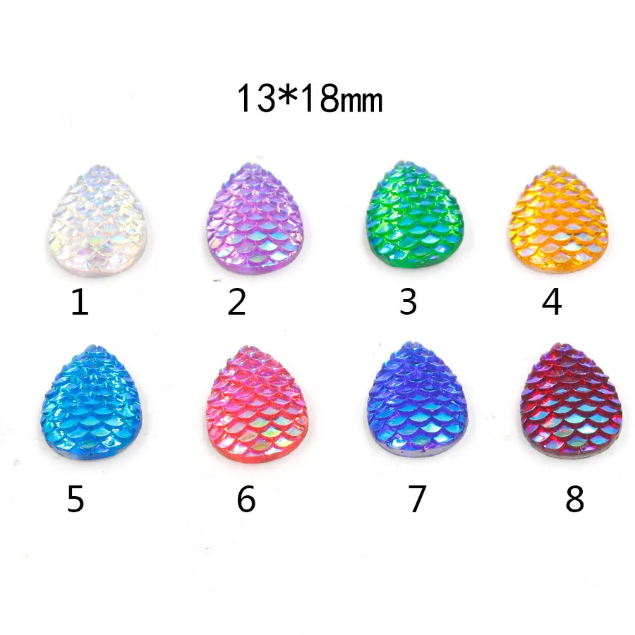 Fnixtar  Water Drop Fish Scales Cabochons  Flat Back Cabochon Supplies for Jewelry Finding Fit 18x13mm Setting Base 20Piece/lot