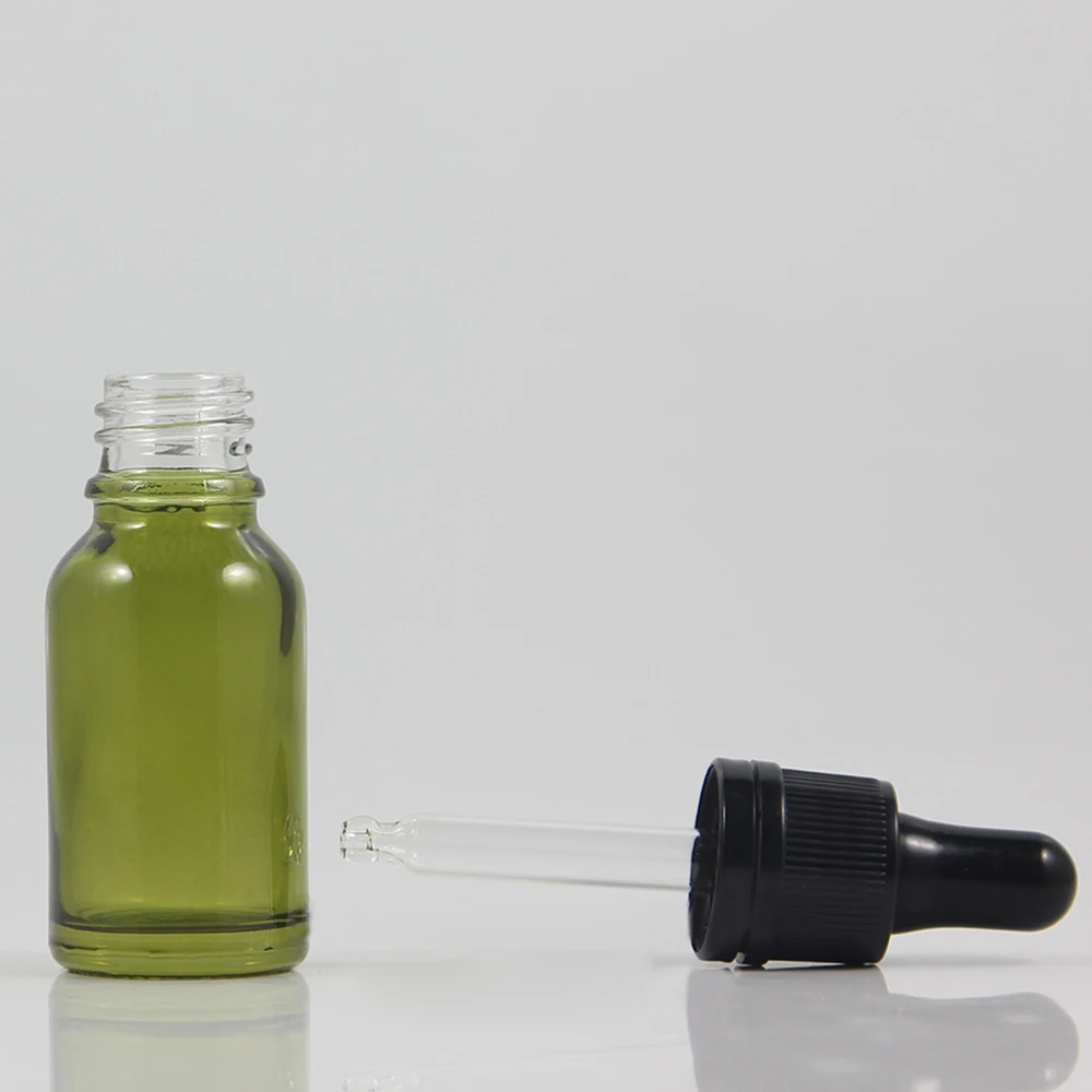 

15ml essential oil bottle empty olive colour round aromatherapy glass bottle with dropper wholesale