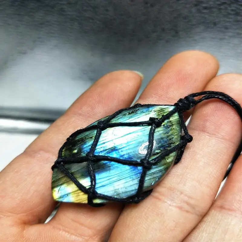 Dragons Heart Labradorite Necklace Jewelry Natural Stone Pendant Wrap Braid Yoga Macrame Necklaces Energy Necklace Ornament