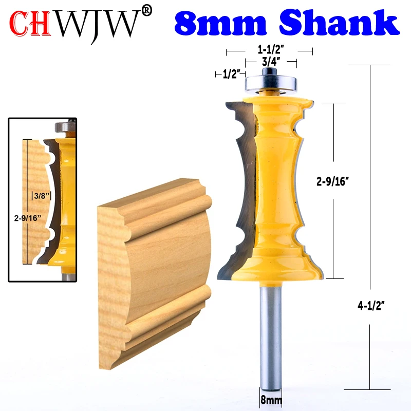 CHWJW 1pc 8mm Shank Mitered Door Molding & Chair Rail Router Bit Line knife Door knife Tenon Cutter for Woodworking Tools