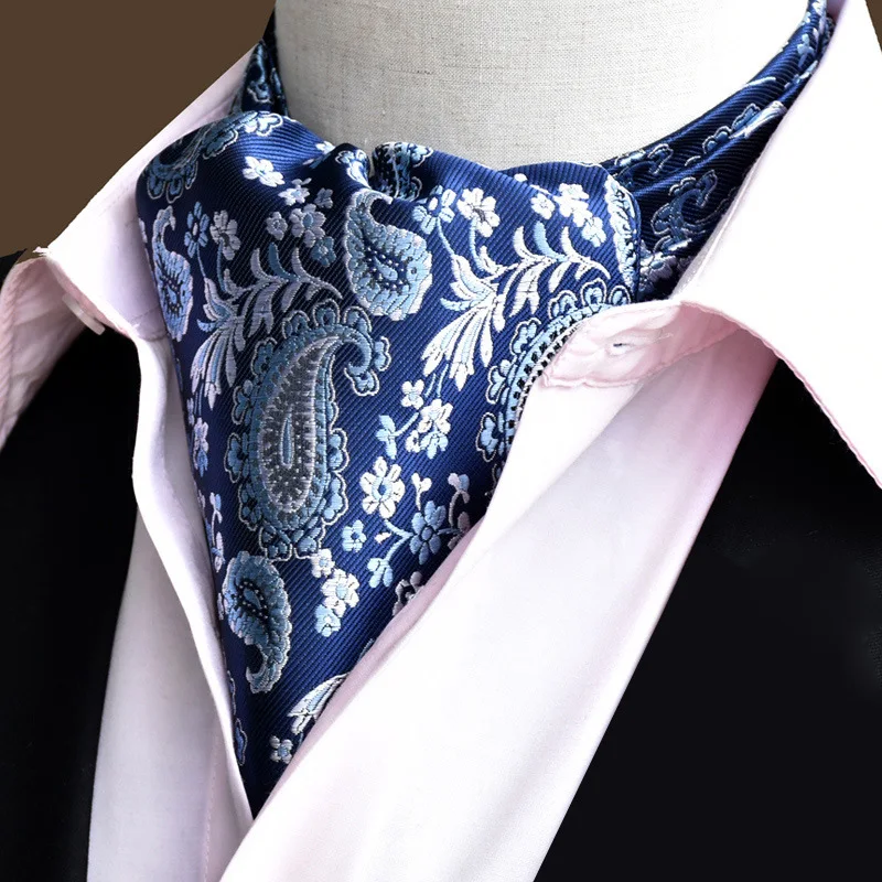 Men\'s Vintage Paisley Floral Formal Cravat Ascot Tie Scrunch Self British Style Gentleman Polyester Silk Necktie Wedding Party