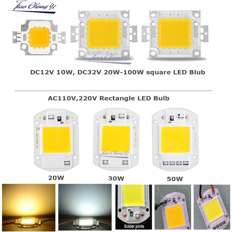 10W 20W 30W 50W 100W LED COB Lamp Chip High Power LED Diode Matrix Array 30V 220V LED Spotlight Bulb Floodlight Lampada