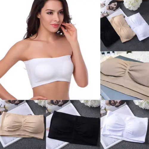 Womens Strapless Bra Bandeau Tube Top Removable Pads Seamless Crop Colors New