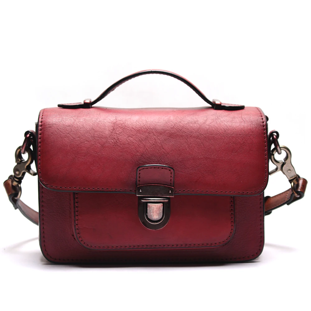 Women Hand Paint Vegetable Tanned Leather Handbag Ladies Cowhide Shoulder Bag Crossbody Tote Messenger