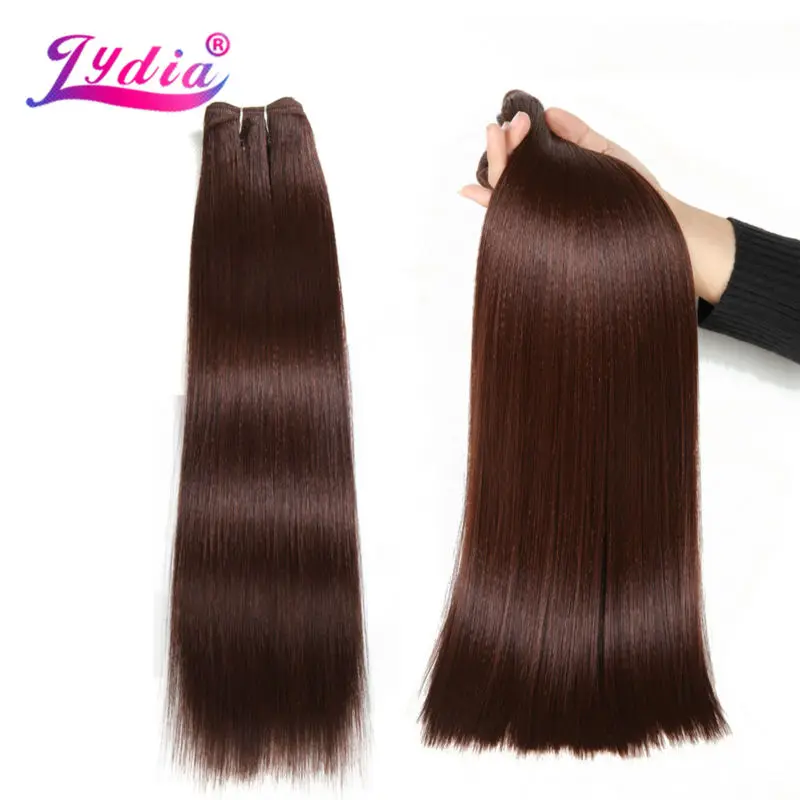 Lydia Synthetic Hair Extension 3Pieces/lot Silky Straight Yaki Weaving 10-26 Inch Pure Color 33# 100% Futura Fiber Bundles Brown