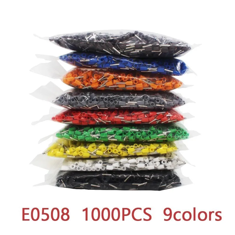 E0508 1000pcs/Pack Insulated Cord End Terminal Crimp Terminal Wire Connector Crimp Ferrules Crimping Terminals Tubular AWG #22