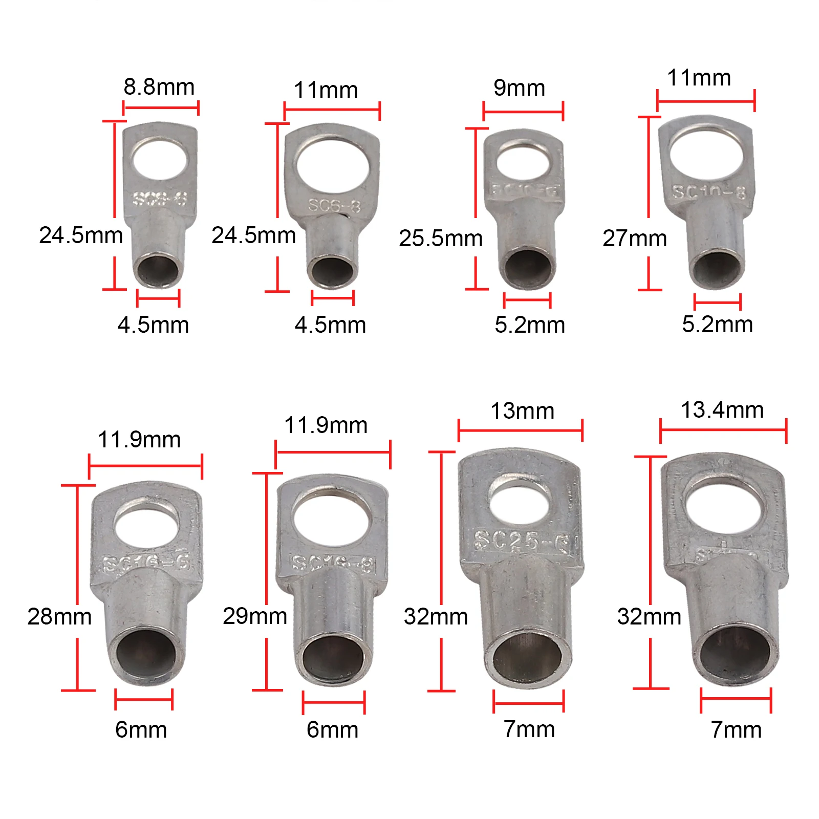 PROSTER 60Pcs Copper Tube Terminals Hardware Accessories Battery Welding Cable Lug Connectors Kit Tinned Copper Wire Terminal