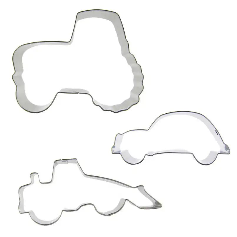 3 pcs Tractor Bulldozers Classic Car Stainless steel Cookie cutter biscuit embossing machine Pastry molds Cake decorating Tools