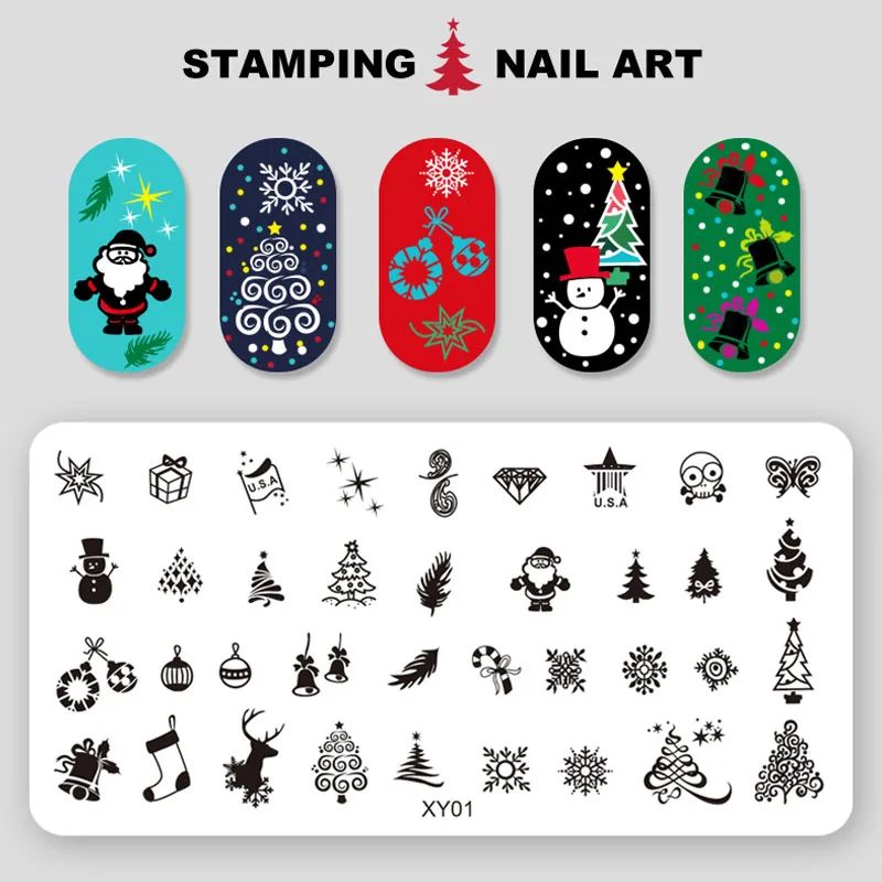 Kimcci Christmas Nail Art Stamping Plate Snowflake Reindeer Tree New Year Pattern Manicure Image Template Festival Nails Stencil