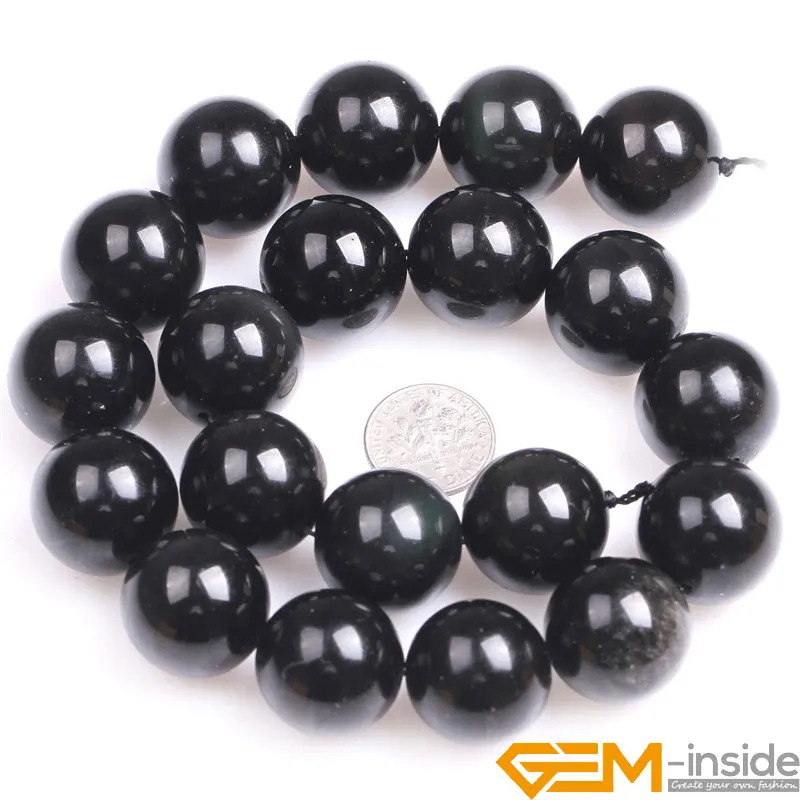 Natural Stone Rainbow Black Obsidian Round Loose Beads For Jewelry Making Strand 15