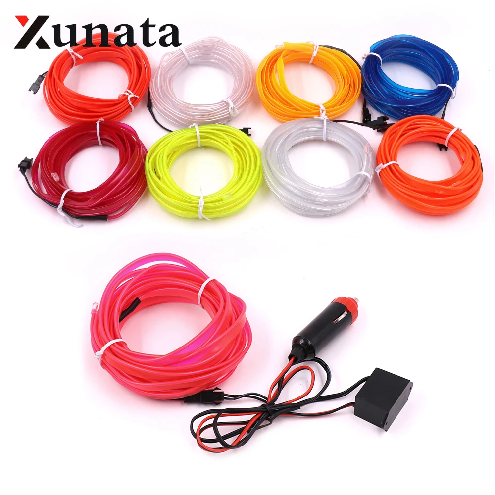 EL Wire 12V Neon Sign Flexible LED Light Strip Tube Waterproof Car Cigarette Party Clothing Wedding el wire + converter 1m 3m 5m