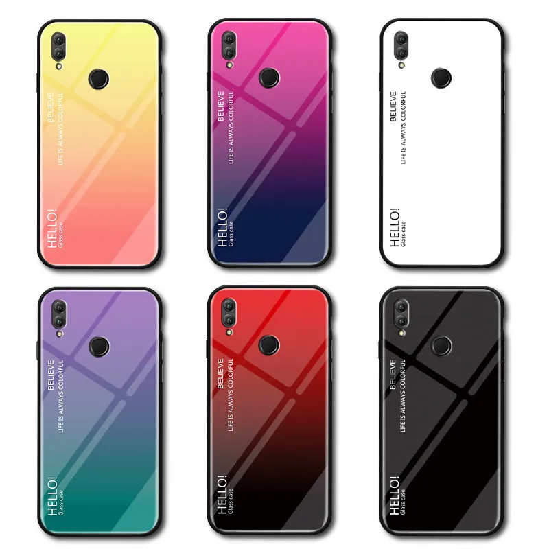 For Honor 8X JSN L21 Case Gradient Tempered Glass Case Back Cover with Soft TPU Silicone Bumper for Huawei Honor 8X Max 7.12