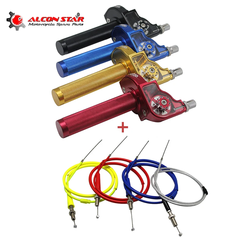 

Alconstar- 4 Color Adjusterable Motorcycle Throttle Grips Twist Gas with Throttle Cable For Kawasaki 50-250CC Dirt Pit ATV