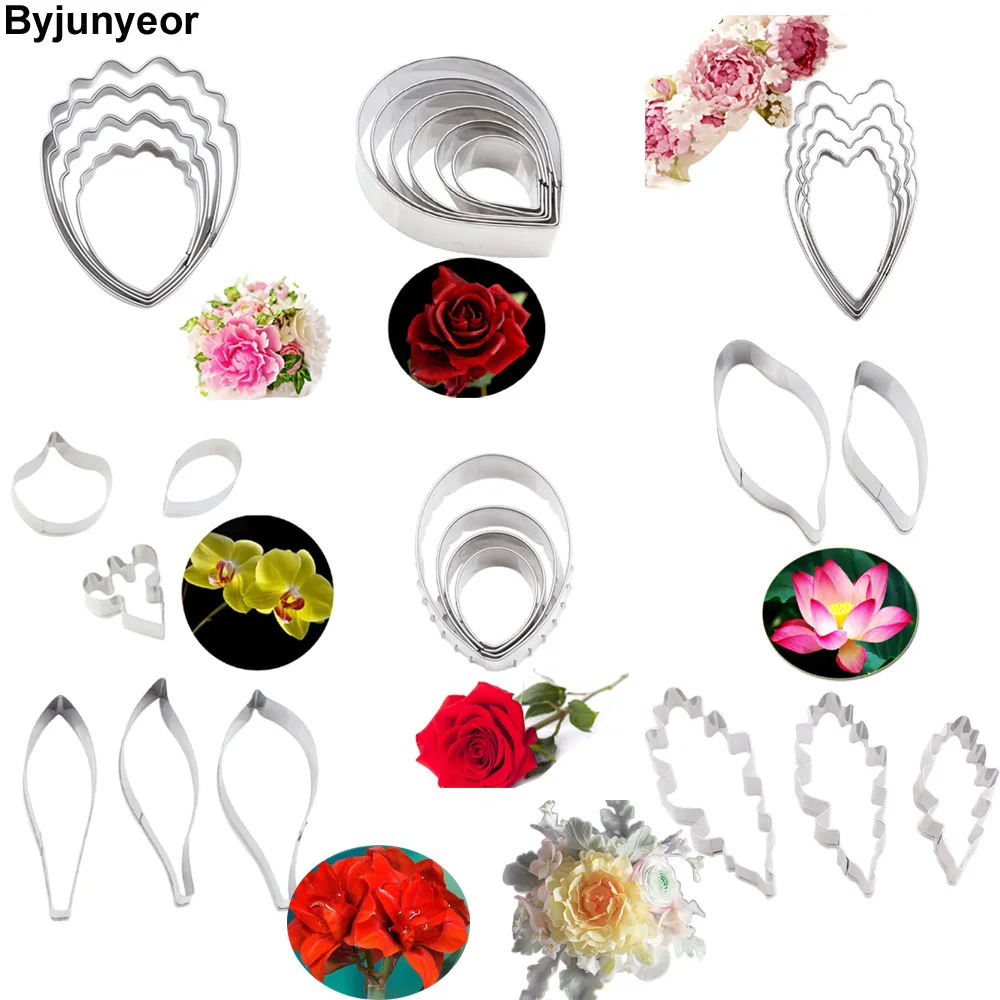 Byjunyeor 29 types Flower Cake Cutter Mold Cake Decorating Tool Flower Petal Clay Sugarcraft Cutter Gum Paste Mold