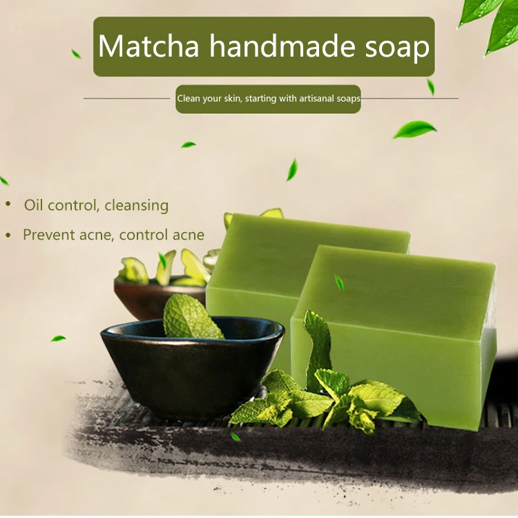 Sapone fatto a mano Matcha 100g controllo dell'olio sapone fatto a mano trattamento dell'acne detergente viso sbiancante idratante