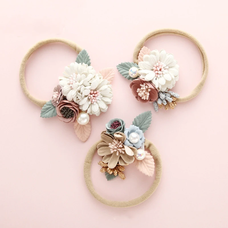 BalleenShiny-Diadema floral de moda para bebé recién nacido, diademas elásticas de princesa para niño, estilo fresco de perlas, bonitos regalos