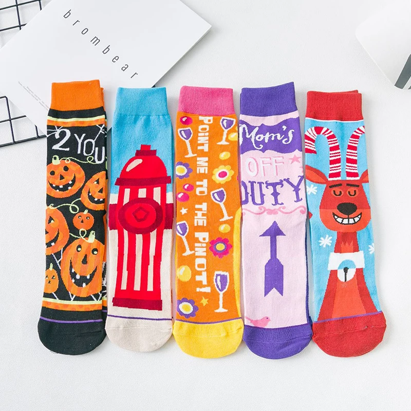 New  Spring Women Socks Funny Colorful Cartoon Pumpkin Head Arrow Happy Socks Casual Kawaii Calcetines Mujer