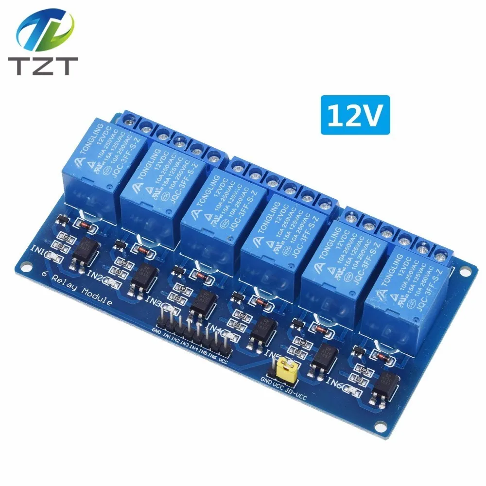 Módulo de relé con optoacoplador TZT 5v 1 2 4 6 8 canales Salida de relé de 1 /2 /4/6/8 vías, módulo de relé de 12V y 24V para arduino azul